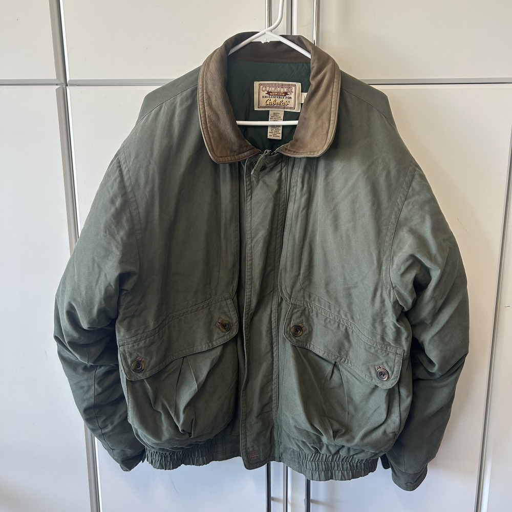 Cabelas Outfitter Series Mens Large Green Down Filled Bomber Jacket 921574